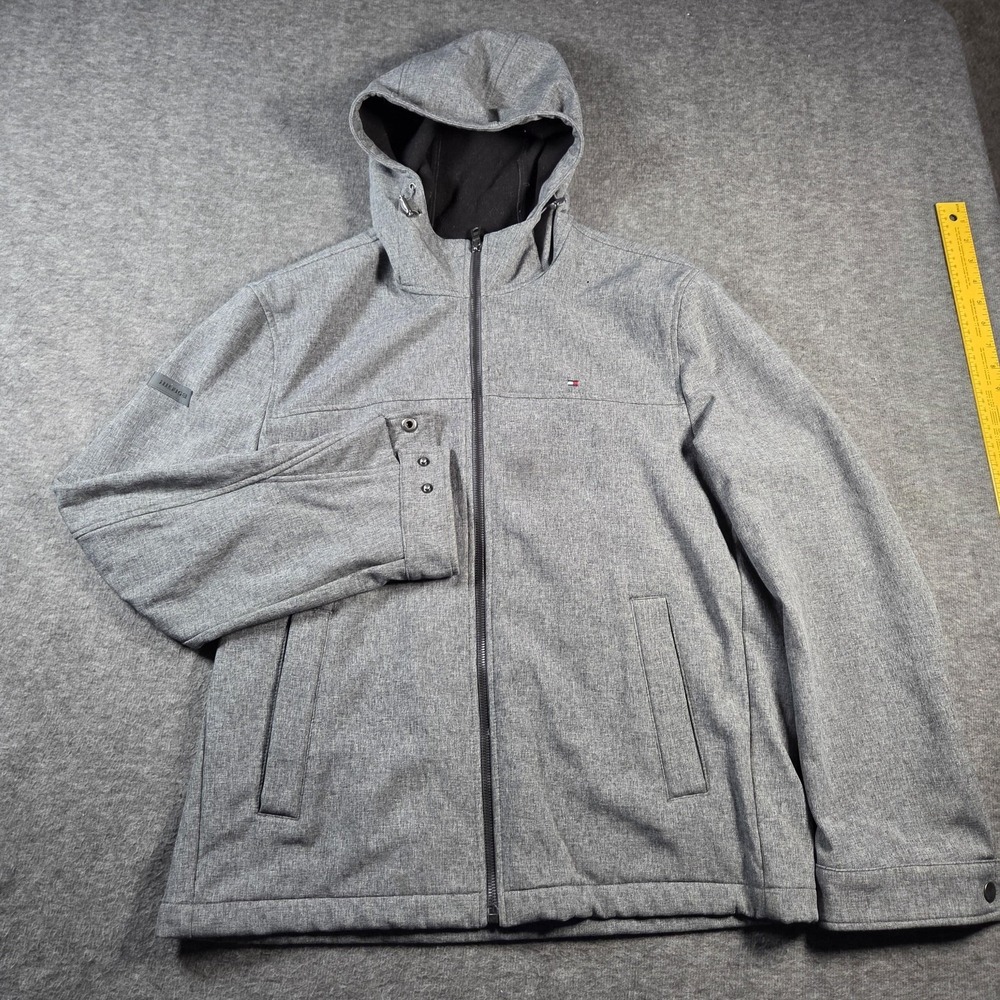 Tommy Hilfiger Jacket Mens Extra Large Gray Hooded Full Zip Polyester Coat